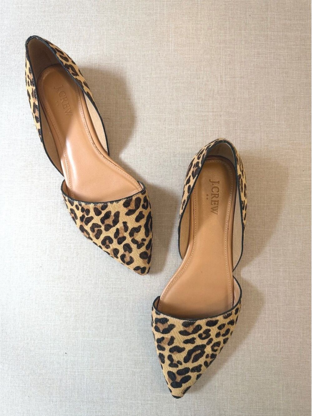 J.Crew Zoe Leopard Calf Hair D'Orsay Pointed Toe Flats Size 8.5
